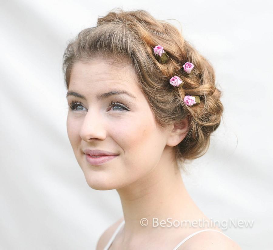 Свадьба - Pink Rose Wedding Hair Accessories, Bobby Hair Pins for Women, pink Hair Flowers, Valentines Day Gifts, Bridesmaids Hair Accessory