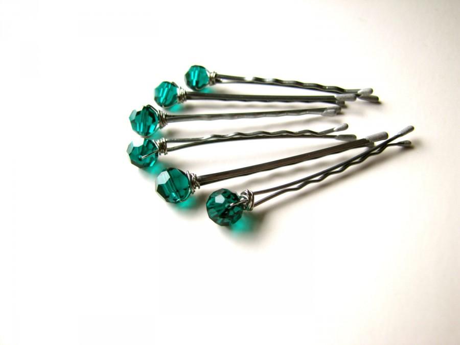Hochzeit - Emerald Green Hair Pins Swarovski Crystal Set of 6