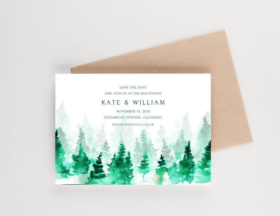 Wedding - Rustic Mountain Save The Date, Botanical Watercolor, Bridal Shower, Wedding Invitation