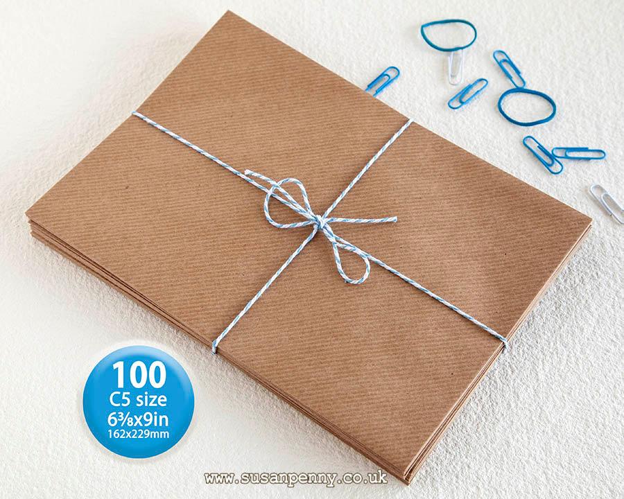 Wedding - Kraft Envelopes, 100pk, C5 Brown Ribbed Envelopes, 6 3/8" x 9" Envelopes, Kraft Paper Envelopes C5  - PSS014