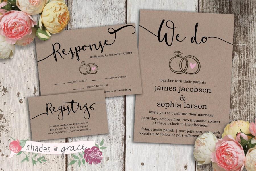 Wedding - Printable Wedding Invitation, Rustic Wedding Invitations, Kraft Paper Wedding Invitation, Thank You Cards, Response Cards, Table Numbers