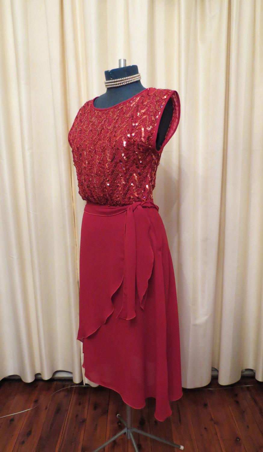 Hochzeit - Vintage Made in Australia Sexy 70s Ricki Renee Sydney Red Sequin Formal Prom Bridesmaid Dress