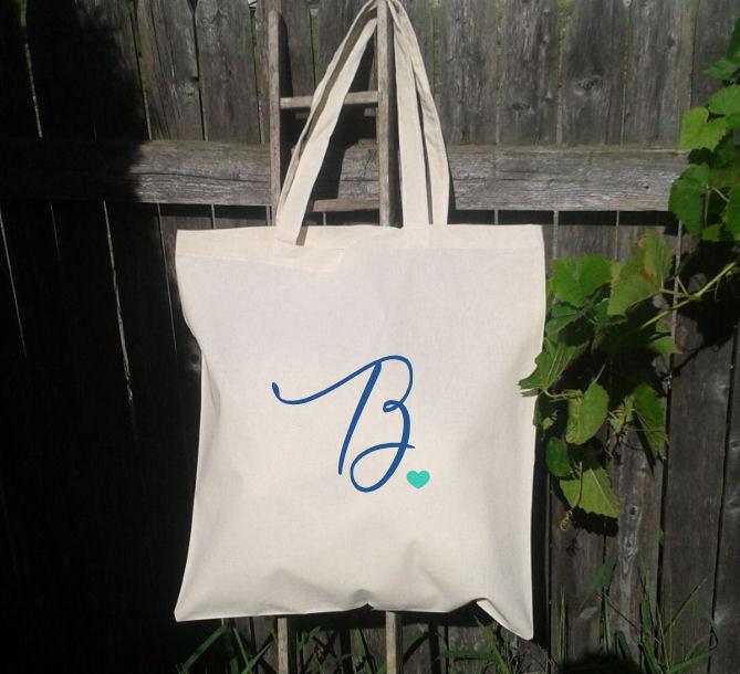Hochzeit - Bridesmaid Bridal Party Tote Bag, Customize with Initial, You choose colors