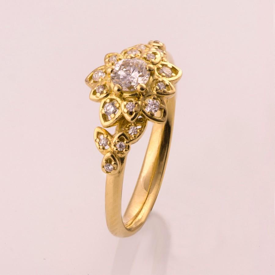 زفاف - Moissanite Art Deco Petal Engagement Ring No.2B  - 14K Gold and Moissanite engagement ring, unique engagement ring,flower, forever brilliant