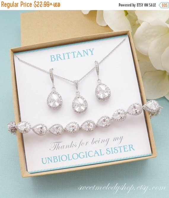 Wedding - SALE Bridesmaid Gift, Bridesmaid Jewelry Set, Bridesmaid Earrings, Necklace and Bracelet Set, Personalized Bridesmaid Gift, Wedding Jewelry