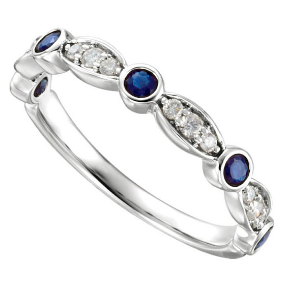 Hochzeit - Vintage Inspired Sapphire & Diamond Wedding Band, Art Deco Style Wedding Rings for Women, 14k 18k or Platinum, Stacking Rings, Annivesary