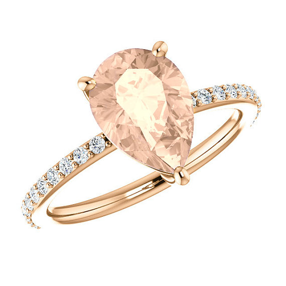 زفاف - 10x7mm Pear Pink Morganite & Diamond Solitaire Engagement Ring 14k Rose Gold, Gemstone Anniversary Rings, Gifts for Women, Rings for Her