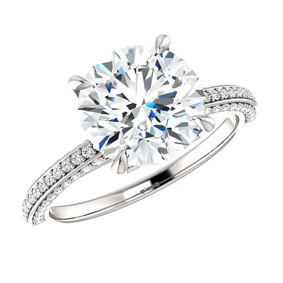 Свадьба - 9mm (3 Carat) Round Forever One Moissanite & Diamond Engagement Ring 14k 18k or Platinum, Moissanite Engagement Rings for Women Etsy