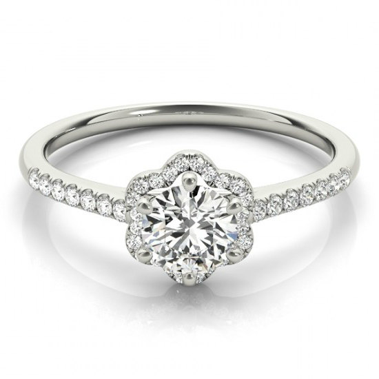 Mariage - Forever One Moissanite & Diamond Scalloped Halo Engagement Ring, Flower Diamond Rings, Moissanite Anniversary Wedding Rings for Women 14k