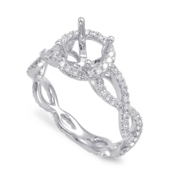 Wedding - 6.5mm Diamond Braided Twisted Shank Engagement Ring Semi Mount 14k White Gold, 18k or Platinum Wedding Ring Styles, No Center Stone, Designs