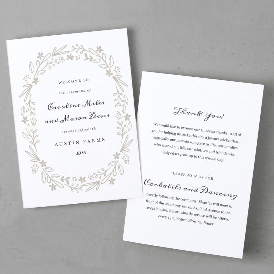 Wedding - Printable Wedding Program Template, Order of Service, Floral Wreath, Mac or PC, 100% Editable, Cheap Wedding Program, INSTANT DOWNLOAD