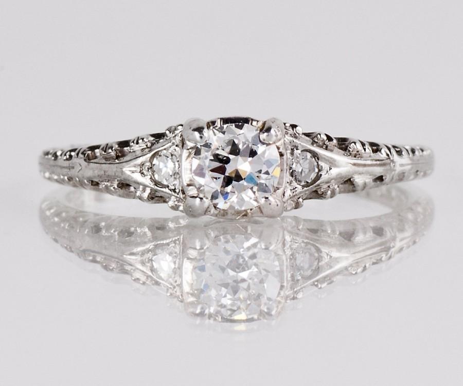 Hochzeit - Antique Engagement Ring - Antique 1930s Platinum and 18K White Gold Diamond Engagement Ring