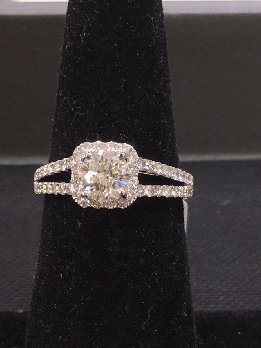 Wedding - Halo Diamond Ring With Split Shank All Natural Diamonds 18k White Gold