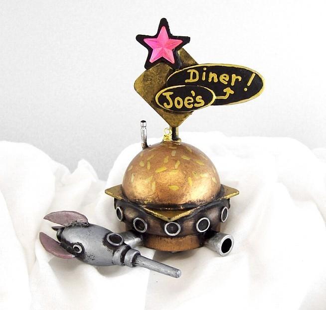 Mariage - Space Hamburger Shaped Diner Wedding Cake Topper with Rocket Wood