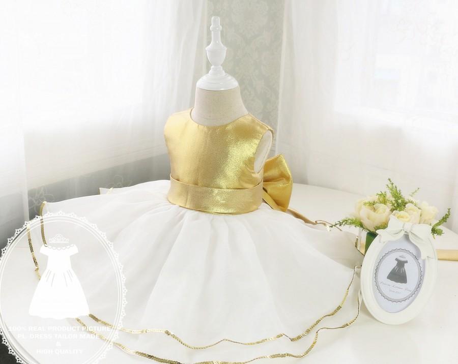 Wedding - HOT!! Bling Gold Top Toddler/Infant/Baby/Newborn Flower Girl Dress, Glitz Pageant Dress, Tutu Dress, Birthday Dress, PD013