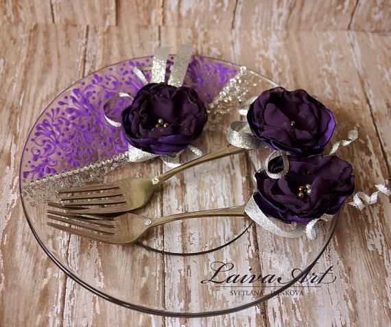 Свадьба - Wedding Forks Wedding Fork Set Purple and Silver Wedding Forks