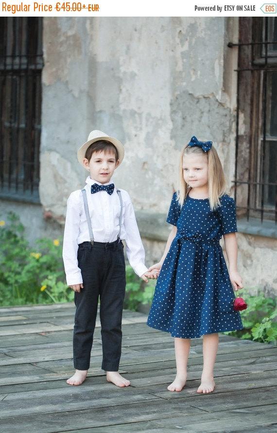 Hochzeit - SALE Blue girl dress - Linen girl dress - Polka dot toddler girl dress - Navy blue baby girl dress - Summer girl dress - Flower girl dress