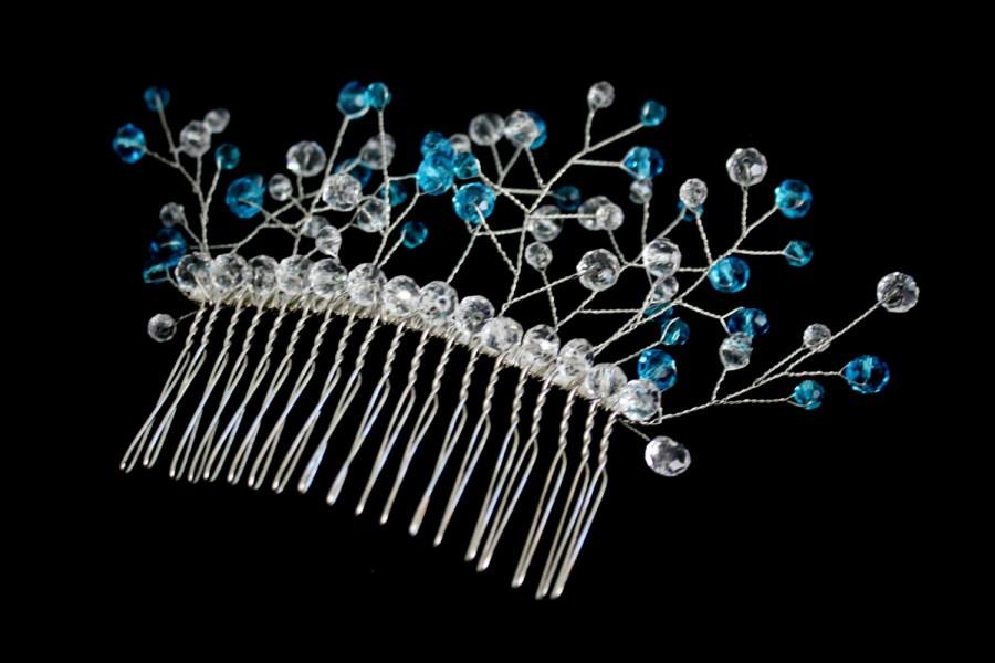 زفاف - 1 bridal hair comb, blue hair comb, blue crystal hair comb, art deco hair comb
