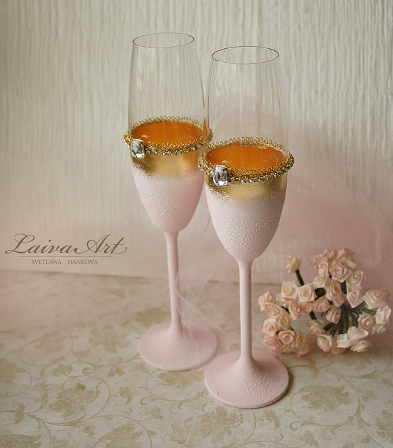 زفاف - Wedding Champagne Flutes Wedding Champagne Glasses Toasting Flutes Gold Blush Wedding