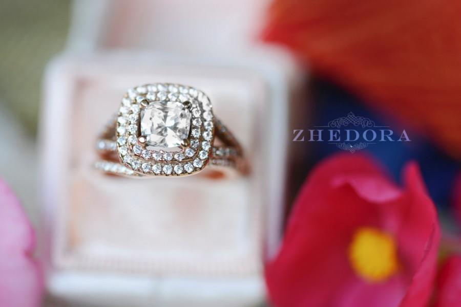 زفاف - 2.40 CT Engagement Bridal Set Ring & Band Round Cut Double halo 14k SOLID Rose Gold