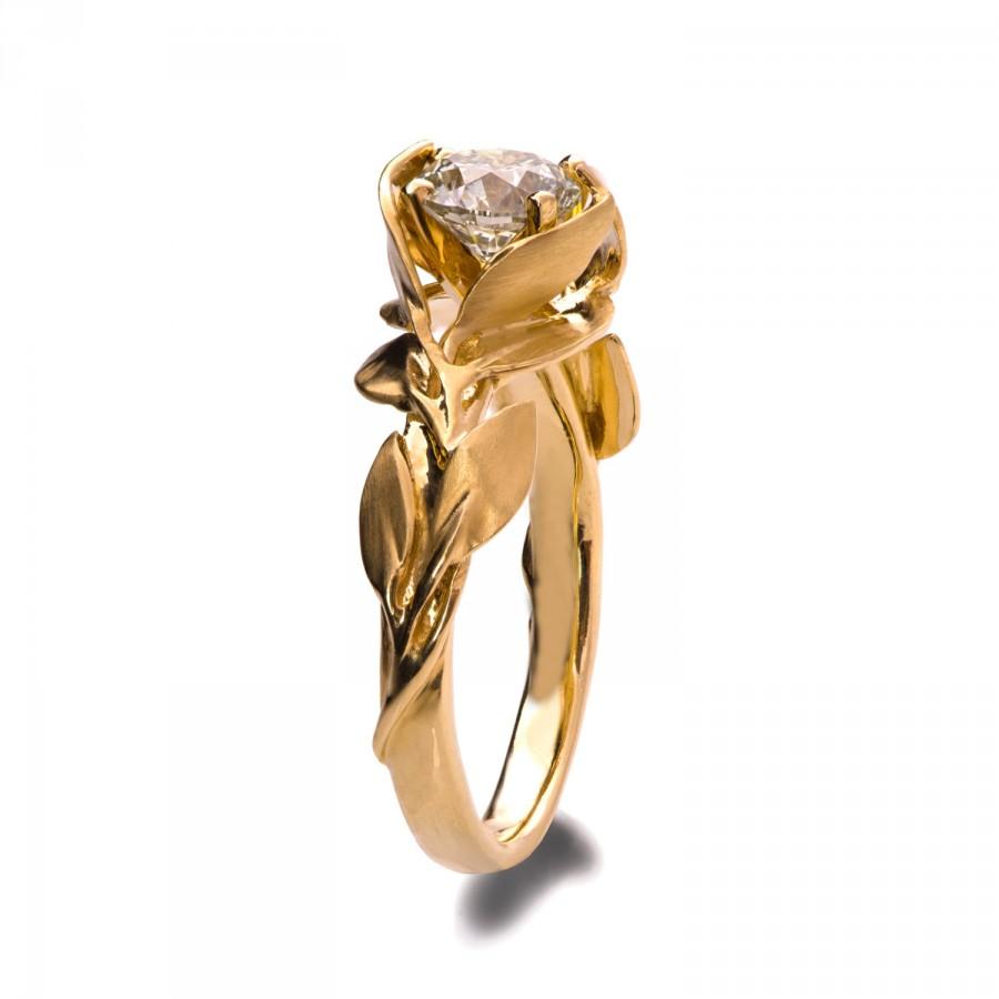 زفاف - Leaves Engagement Ring, 18K Yellow Gold and Diamond engagement ring, unique engagement ring,leaf ring, game of thrones jewelry, vintage, 7