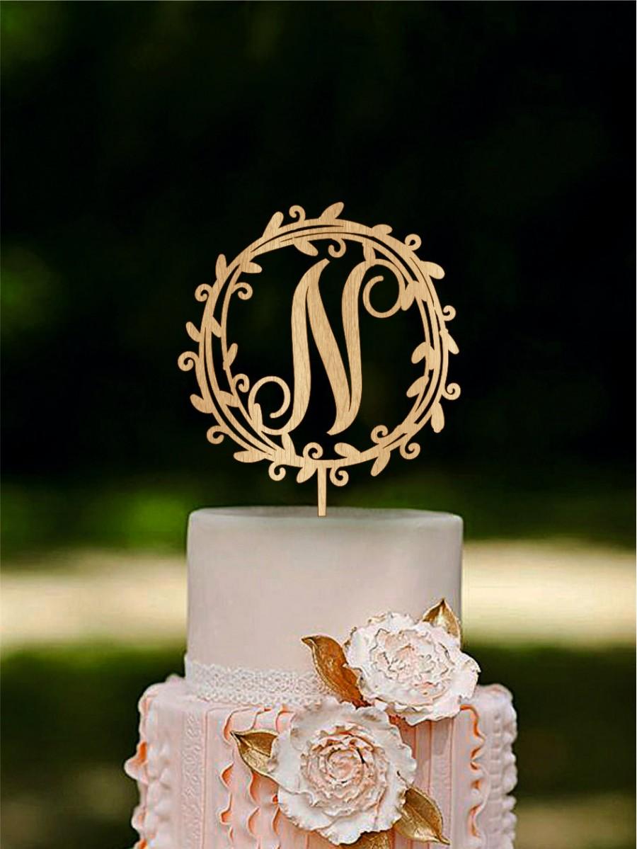 Hochzeit - Rustic Wooder Monogram Wedding Cake topper Initial Cake Topper Wood Cake Topper Gold cake topper Silver cake topper