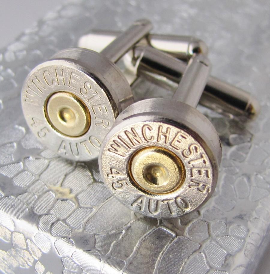 Mariage - 45 AUTO Winchester Bullet Cufflinks Silver Nickel Gold Brass Primer Jeweler Handmade In USA ACP