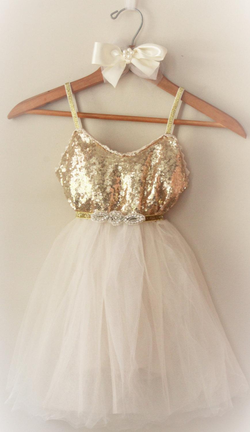 Wedding - Flower Girls Dresses- Gold Girls Dresses- Gold tutu Dress Toddlers-