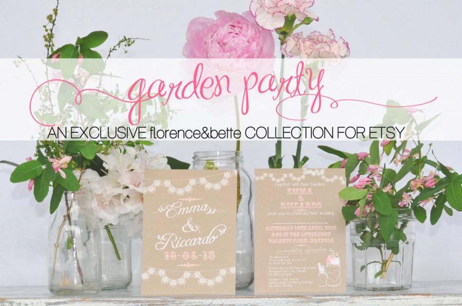 Hochzeit - Garden party collection 2015 "EMMA"; wedding stationery design in digital or printed. Rustic, vintage, lace, floral, shabby chic style