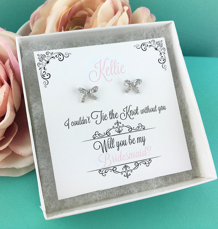 Hochzeit - Tie The Knot Earrings, Will You Be My Bridesmaid Gift, Bridesmaid Earrings, Personalized Bridesmaids Gift, Bridesmaid Jewelry Gift 289643377