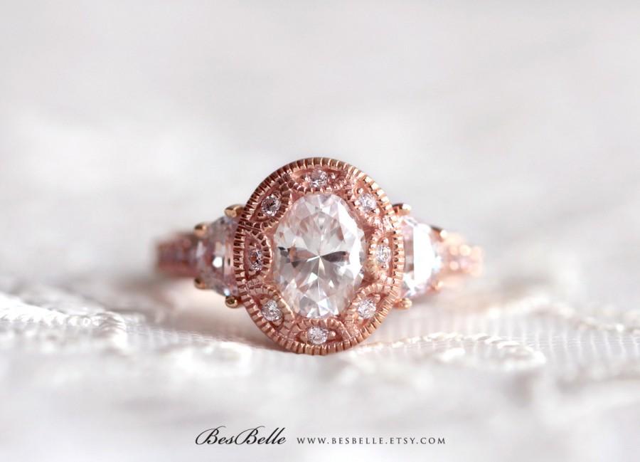 Hochzeit - 2.25 ct.tw Rose Gold Art Deco Engagement Ring-Oval Cut Ring-Vintage Inspired Ring-Anniversary Ring-Solid Sterling Silver [3950RG]
