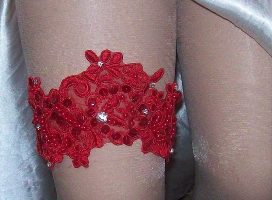Свадьба - Red Wedding,Lace Garter Set,Red Lace Garter,Rhinestone Garter Set,Bridal Garter,Red Bridal Garter,Toss Garter,Bridal Accessories,Sexy Garter