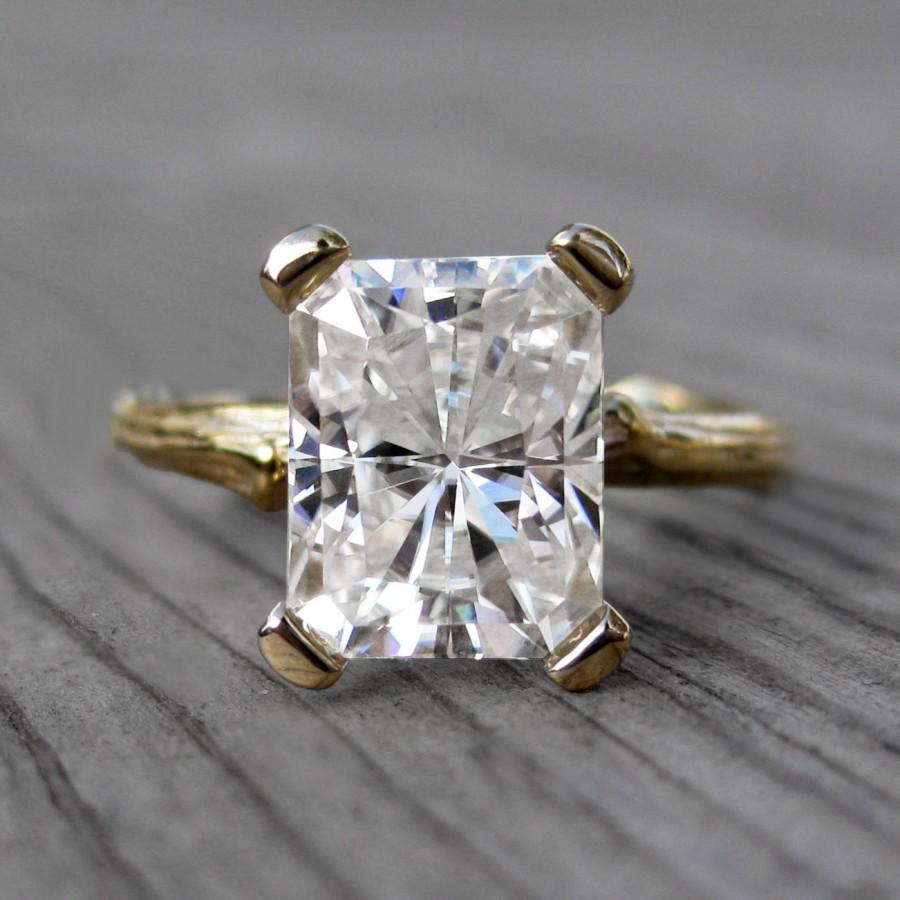 زفاف - Emerald Cut Moissanite Branch Engagement Ring: White, Yellow, or Rose Gold; 2.7ct Forever Brilliant ™
