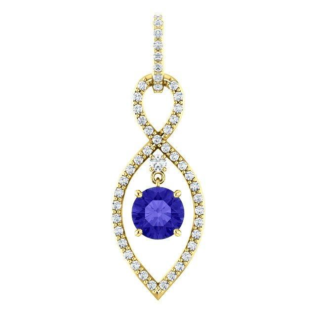 Mariage - 6.5mm 1 Ct Tanzanite & Diamond Infinity Loop Pendant Necklace 14k Yellow Gold, Cyber Monday Gifts, Christmas Gifts for Women, Anniversary Jewelry, Los Angeles Black Friday Amazon Ebay Walmart Designer Gifts