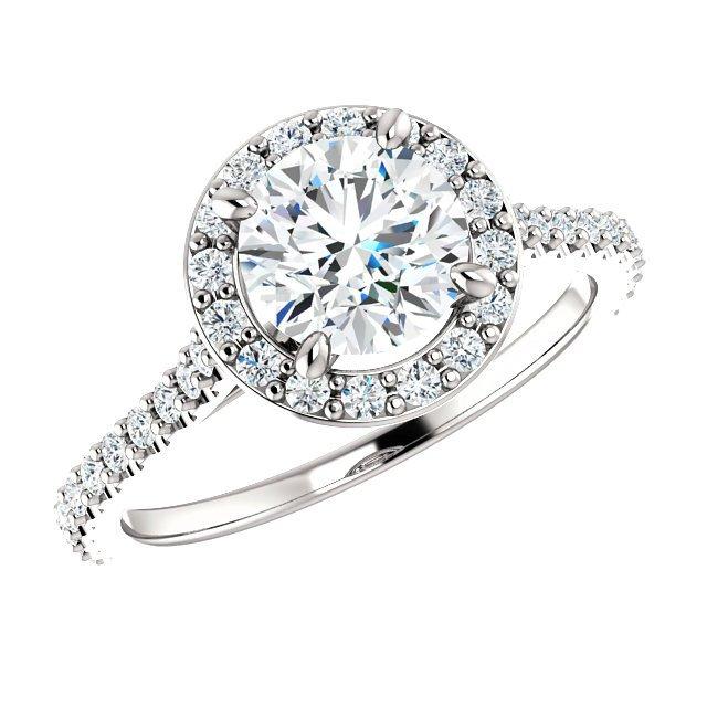 زفاف - 18k White Gold 1.00 Carat Round Diamond Halo Engagement Rings, GIA Certified, Cyber Monday Black Friday Deals 2016