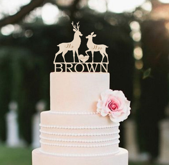 Свадьба - Wedding Rustic Cake Topper Deer Silhouette Cake Topper Personalized Wood Cake Topper Buck and Doe Wedding Cake Topper