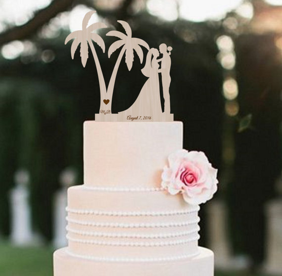 Свадьба - Wedding Cake Topper Tree Palm Bride Groom Silhouette Cake Topper Rustic Wedding Cake Topper Silhouette Cake Topper