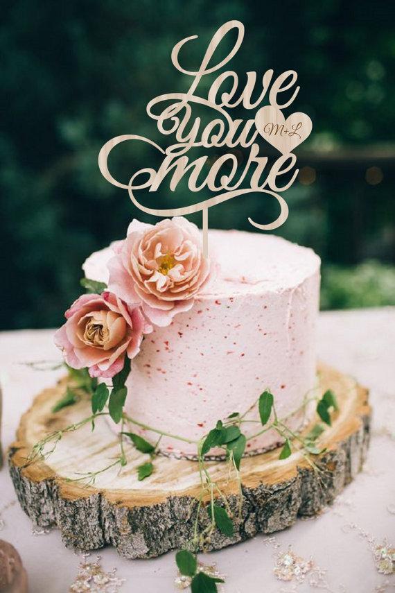 Wedding - Wedding Cake Topper Love you more Cake Topper Wood Wedding Cake Topper Silver Gold Cake Topper