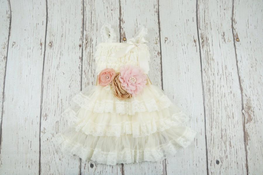 Wedding - ivory flower girl dress, flower girl dressesa, blush flower girl dress, baby lace dress, girl lace dress, boho chic flower girl, pink