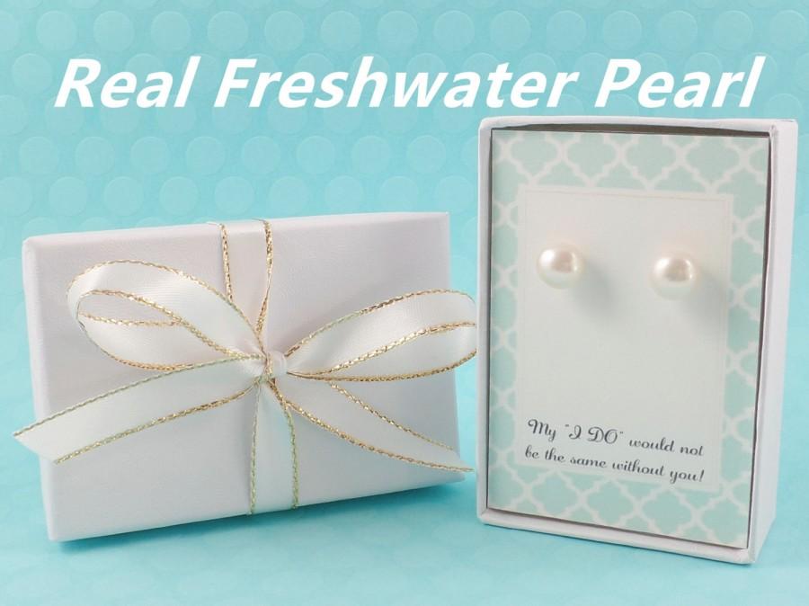 Hochzeit - bridesmaid gift,freshwater pearl earrings,bridesmaid gift set earrings,white pearl earring,wedding earrings,wedding gift