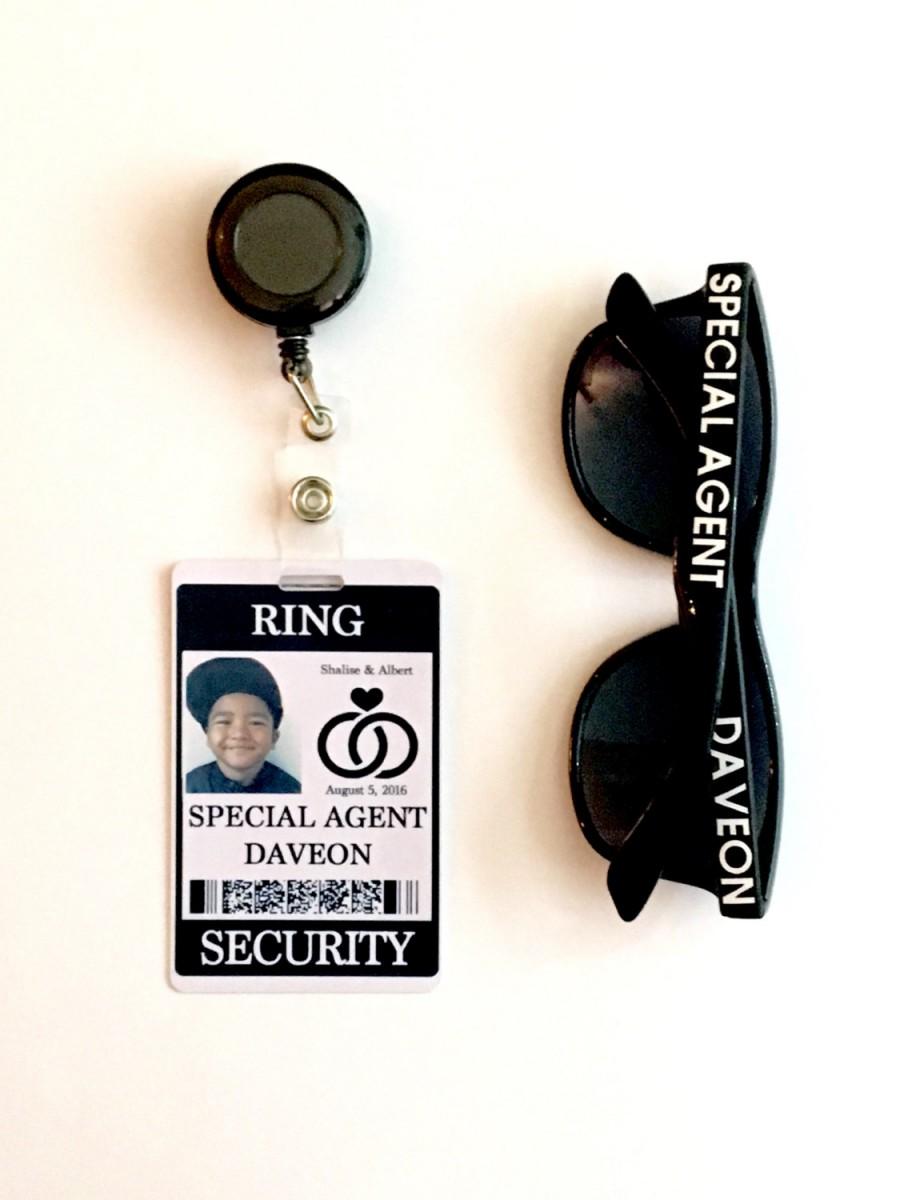 Hochzeit - Ring Security Badge Set w/ Matching Customized Sunglasses (Ring Bearer Gift)