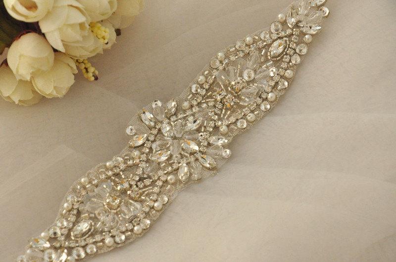 Mariage - sale Crystal and Rhinestone Beaded Applique Bridal Belt Wedding Sash Applique Free Shipping to USA