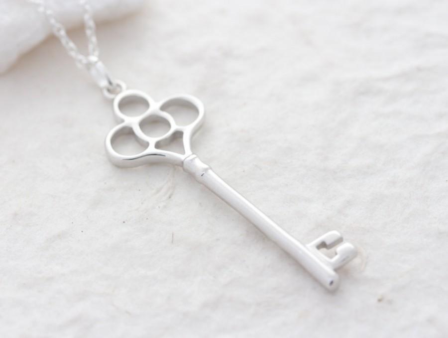 Wedding - Silver key necklace, Tiffany key necklace. Bridesmaid Necklace, Key Necklace, Bridesmaid Gift Idea, Skeleton Key Necklace,