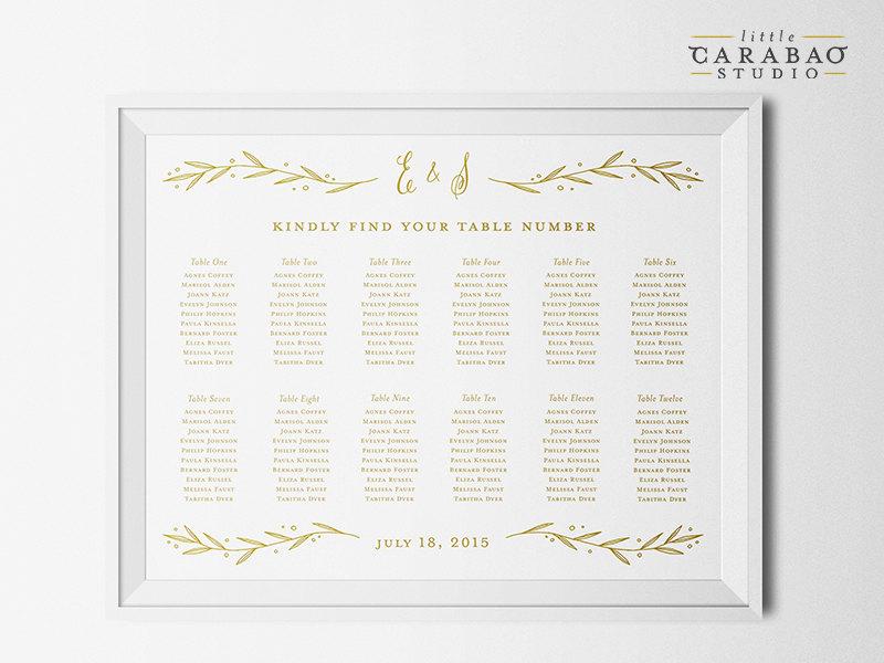 Mariage - PRINTABLE Wedding Seating Chart Sign Table Assignment Calligraphy DIGITAL Seating Chart Poster - Little Carabao Studio - 