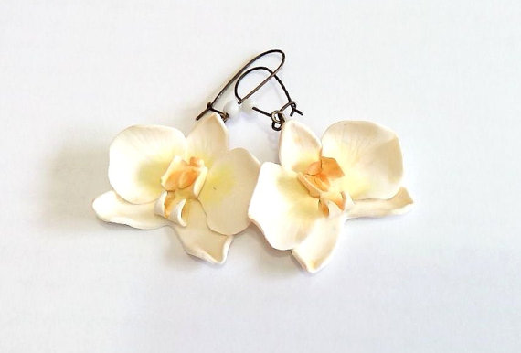 Mariage - White Orchid Earrings - orchid earring - orchid wedding - Flower Accessories, Bridal Flower, White Bridesmaid Jewelry, Flowers Girl Jewelry