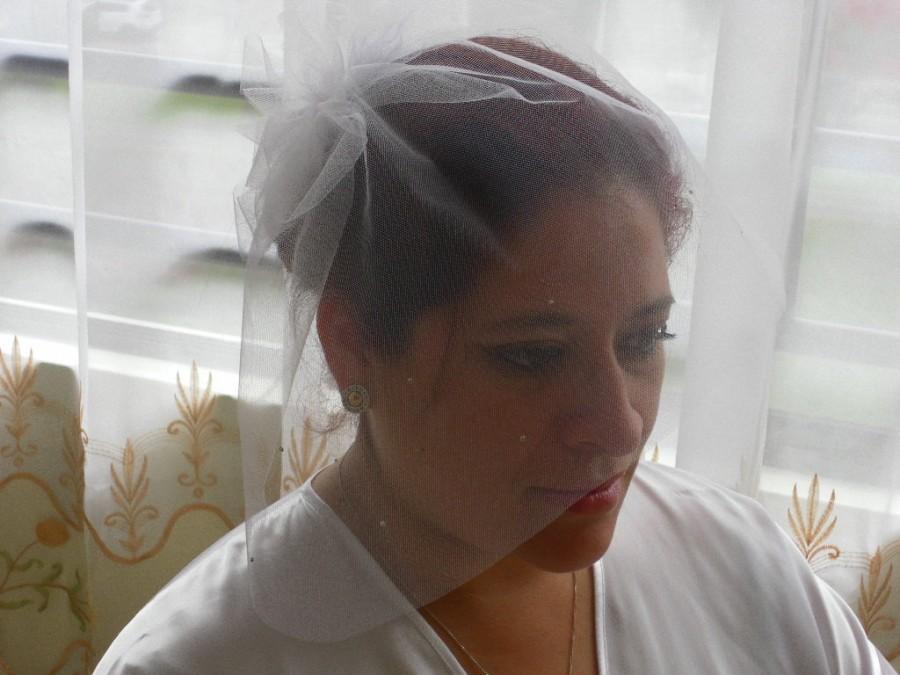 Свадьба - Bridal veil with crystals, traditional veil, tulle veil, summer veil, short veil, flower veil