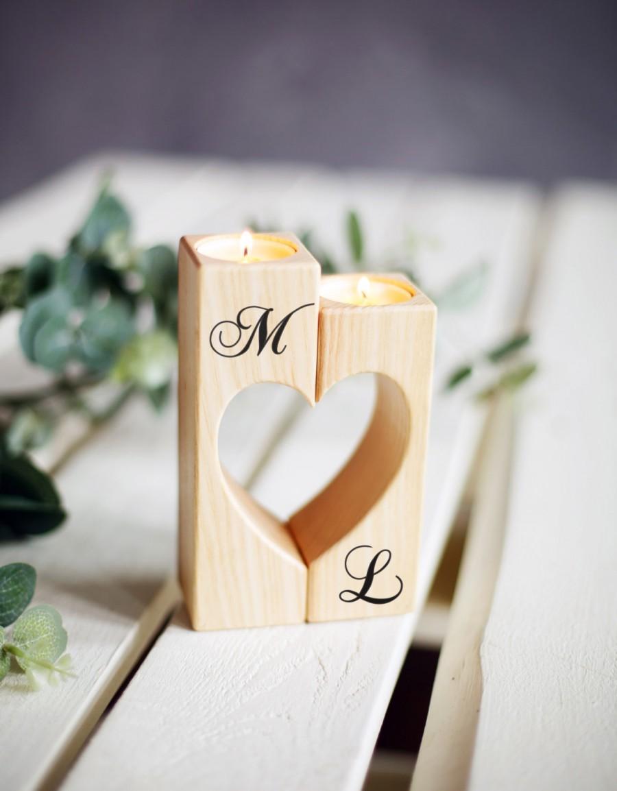 Mariage - Wedding Candle Holder Wood Rustic Candle Holder Wedding Gift Personalized Wedding Decorations  Engraved Candle Holder