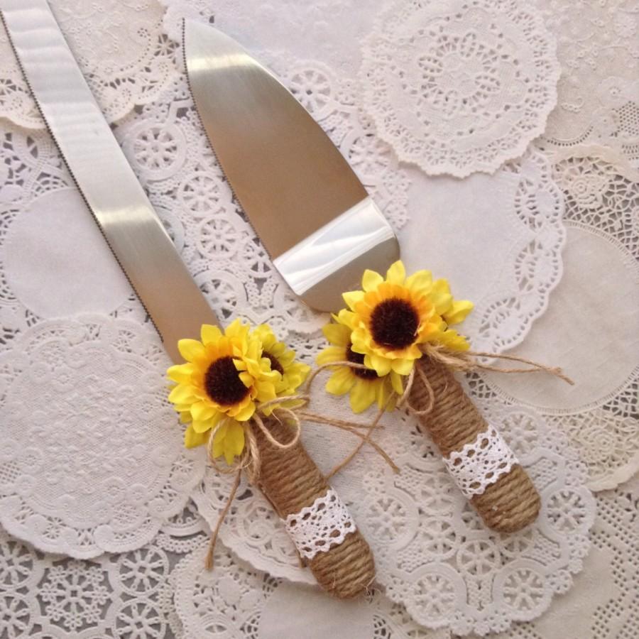 Свадьба - Wedding Cake Server and Knife Set / Sunflower Wedding Cake Cutter Cake Decoration / Burlap Wedding Cake Cutting Set