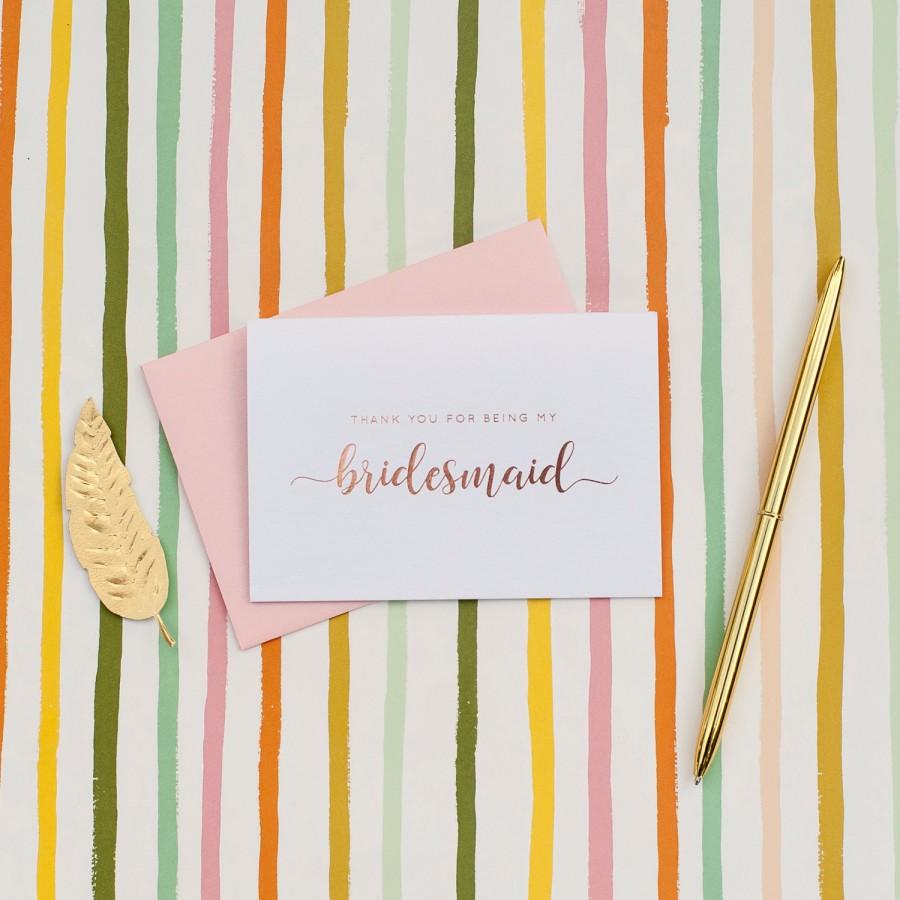 Свадьба - Rose Gold Foil Thank You For Being My Bridesmaid card bridal party gifts bridesmaid thank you gift house party will you be my bridesmaid box