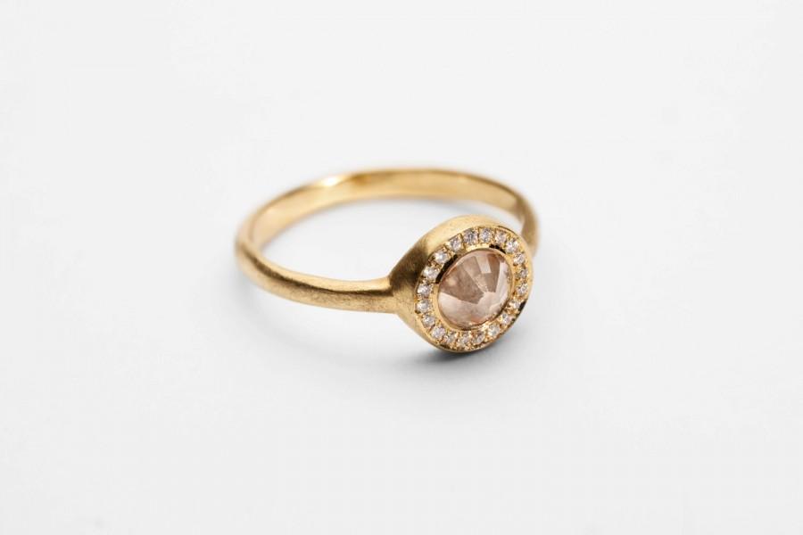Wedding - Antique Engagement Ring, Unique Diamond Ring, Raw Diamond Solitaire Ring, 18K Gold.